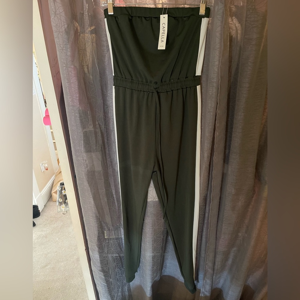 Olive green strapless jumpsuit